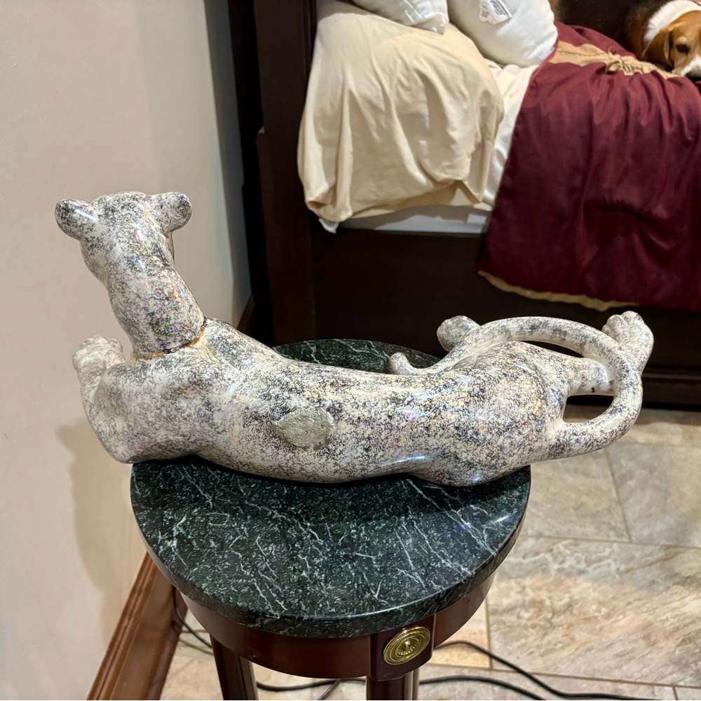 Speckled White Porcelain Leopard Gold Accents Sculpture - Picture 3 of 8